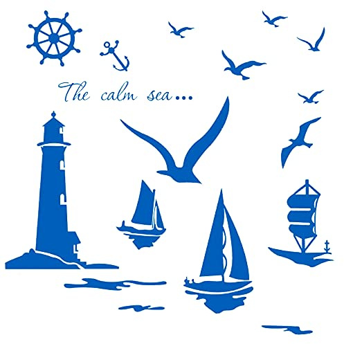 Großer Leuchtturm-Dekor-Wandaufkleber mit Möwen, Boot, Wandaufkleber für Teenager, Schlafzimmer, Badezimmer, Kinderzimmer, Kinderzimmer