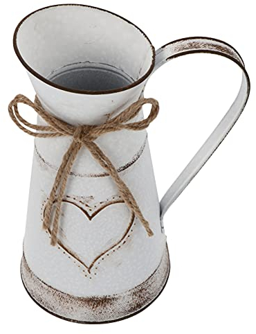 Vintage French Pitcher Vase farmhouse Decorative Pitcher Metal Rustic Watering Milk Jug Can Galvanized Tin Decor Country Primitive Jug For Artificial Dried Flower Vase, 23.5x15.5cm