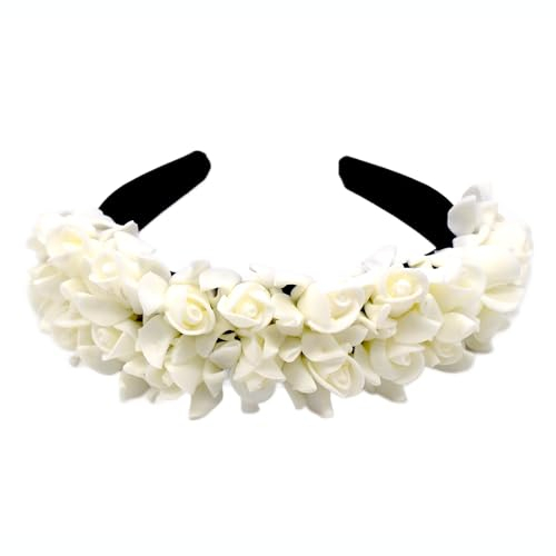 Blumen Haarreif BIANCA mit weißen Satin Blüten Haarschmuck – Hochzeit Junggesellinnen Abschied Oktoberfest Sommerfest Volksfest Weihnachten Kommunion Karneval Fasching (BIANCA weiß)