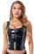 YiZYiF Damen Glänzend Leder Latex Shirt Leder-Optik Tank Top Cami Corsagen Top mit vorne Reißverschluss Tanz Rave Clubwear Gogo Kostüm B_Schwarz M
