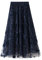 Tüllrock Damen Lang Rock Elegant Vintage Blume Stickerei Elastisch High Waist A Linie Swing Sommer Faltenrock Plisseerock Winterrock Midirock Frauen Festlich Fee Tutu Röcke Marineblau Blume L