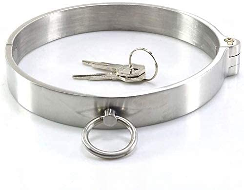 COPTRZ Metall-Halsband/Manschette mit O-Ring-Fesseln, Edelstahl-Halskette, Sm-Kragen-Halskette für Paare, abschließbar (Size : Large)