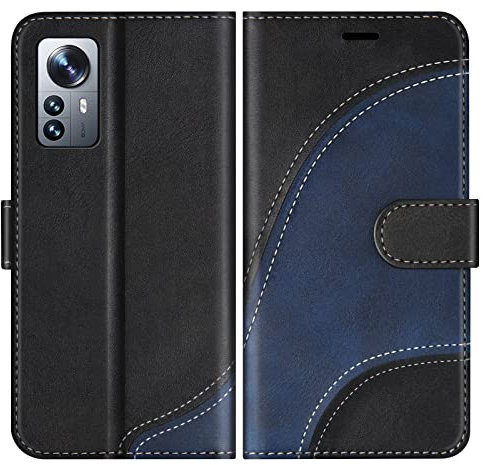 BoxTii Hülle für Xiaomi MI 12 Pro, PU Leder Handyhülle für Xiaomi MI 12 Pro, Ledertasche Klapphülle Schutzhülle mit Kartenfächer und Magnetverschluss, Schwarz
