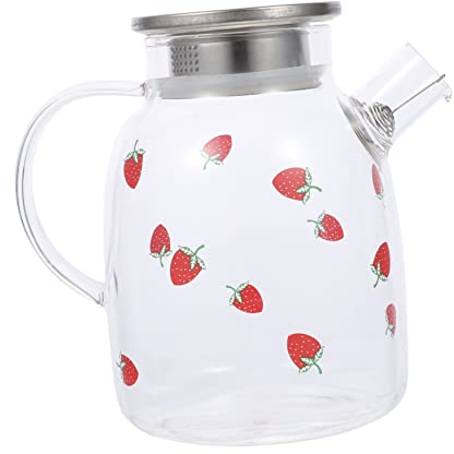 1 Stück Erdbeer-Kaltbrüh- Wasserkaraffe Mit Deckel Getränkekrug Mit Deckel -Zitronen-Wasserkrug Limonadenkrüge Große Für Kaffee Glaskessel