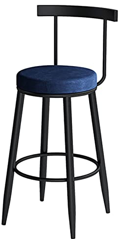 Hocker, modern, schmiedeeisern, für Bar, Café, Theke, Balkon, Zuhause, Esszimmerstuhl, stabile Fußstütze, Samtpolster, Sitzhöhe 45/55/65/75 cm, optional (Größe: 55 cm, Farbe: Blau) (blau 45 cm) Made