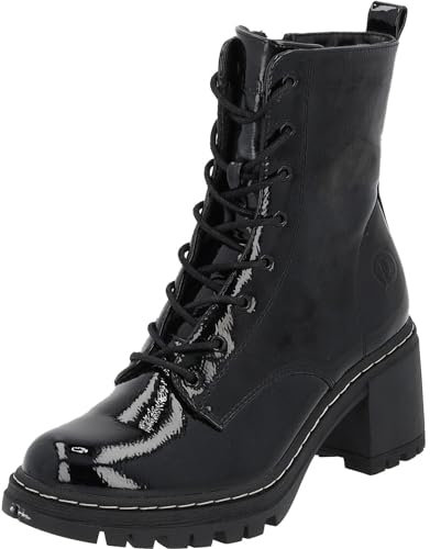 Palado Stiefeletten Damen Kefalonia - warme & bequeme Winterschuhe für Frauen mit rutschfester Gummisohle - moderne Boots mit Blockabsatz für Herbst & Winter Schwarz Lack UK7 - EU40