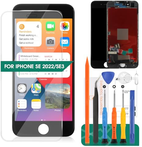 Ersatz-LCD-Bildschirm für iPhone SE (2022) für iPhone SE3, Touchscreen-Digitizer A2783, Reparatur-Set (ohne Rahmen) (schwarz)