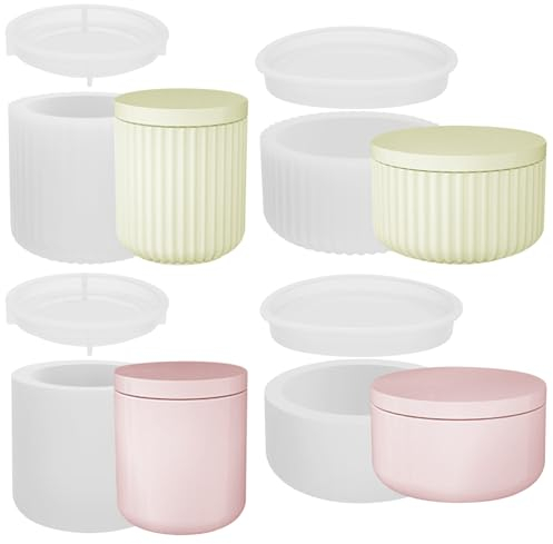 4Pcs Silicone Moulds Candle Holder Silicone Mould Round Silicone Casting Mould, Silikonform Rund Mit Deckel GießForm