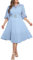 IWFEV Plus Size Puff Sleeve Lace Pleated Midi Dress - Short Sleeve Hollow Party Evening Gown 5XL Blue