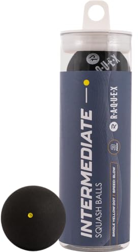 Raquex Squashbälle im 3er-Tube – 4 Geschwindigkeitsoptionen – Elite Doppelgelb, Intermediate Gelb, Rot Squashbälle Anfänger, Junior Blau. Von der WSF zugelassener Squashball