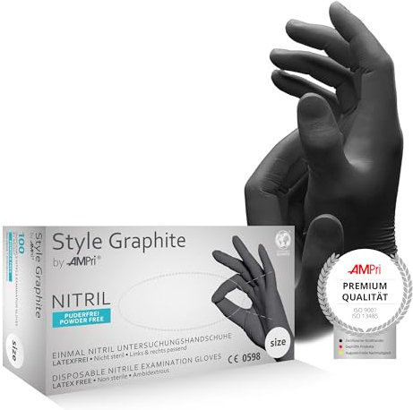 AMPri Nitrilhandschuhe, anthrazit, graphit, 100 Stück/Box, Größe L, puderfrei, Style Graphite by Med-Comfort: Nitril Einmalhandschuhe, Einweghandschuhe in den Größen XS, S, M, L, XL
