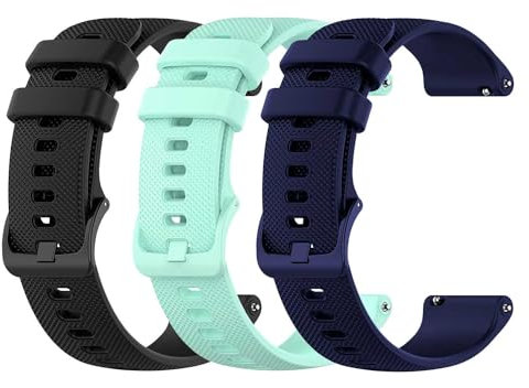 OcioDual Pack de 3 bracelets de montre Silicone, 20mm, Bleu foncé/Noir/Turquoise