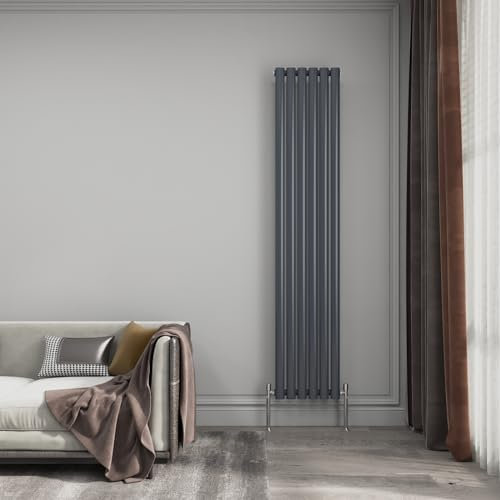 EMKE 1600x354mm Radiator Vertical Column Designer Radiators Oval Single Radiators Anthracite Central Heating for Bedroom, Dining Room, Living Room, Study Room