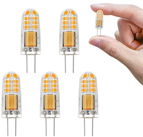 Ampoules LED G4 AC/DC 12V 140LM Blanc Chaud 3000K,1.2W Ampoules LED de Remplacement G4 15W Ampoules Halogènes,Ampoule à économie d'énergie G4 pour Salle à Manger,Cuisine Hotte Aspirante(Lot de 5)