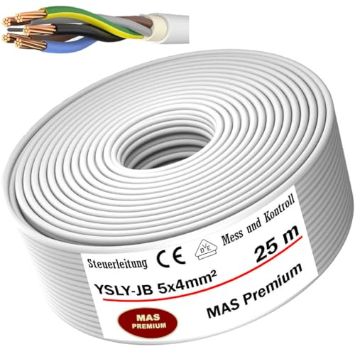 MAS Premium 5-70m YSLY-JB 5x4 mm² Flexibles Steuerkabel grau Verlege Kabel Mess-, Kontroll- und Regelungsleitung für Werkzeugmaschinen Steuerleitung E-Auto Ladebox Anschluss zur Ladestation (25m)