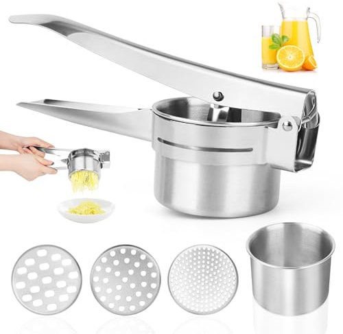 Schiacciapatate Acciaio Inox, Purè di Verdure Schiacciapatate, Pressa Manuale per Patate in Acciaio Inox, Schiacciapatate Professionale, con 3 Setacci Intercambiabili, per Patata Verdura Frutta