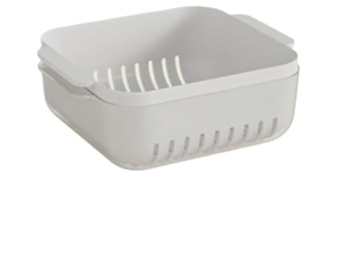 SPXTOM Frutero y Lavado de Verduras, Pet, colador de Cocina 2 en 1, Cesta coladora Grande de plástico de Doble Capa, for Pasta, Espagueti, Bayas, ensaladas(White,32 * 9 * 20.5CM)