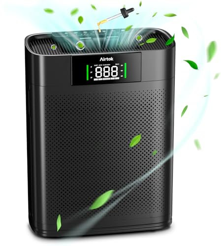 AIRTOK Air Purifiers for Home Bedroom Up to 1300 Ft² with PM 2.5 Air Quality Monitor, HEPA Sleep Mode, Aromatherapy, HEPA Air Filter Remove Smoke Dust Pollen Pet Dander Odor