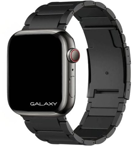 Galaxy Premium Titan für Apple Watch Ultra 2 Armband Titan I Ultra I SE I 10 I 9 I 8 I Sicherheitsschließe für Apple Watch 10 Armband auch für alle Serien (42 I 44 I 45 I 46 I 49 mm) (Schwarz)