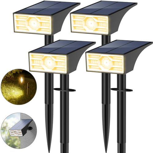 WENATY 4 Pack Solar Spot Lights Outdoor Garden Solar Landscape Spotlights IP65 Waterproof Auto ON/Off Dusk Till Dawn 3 Modes 3000K Warm White