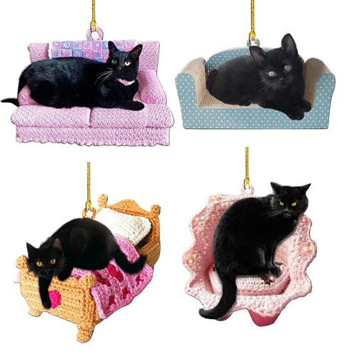 Decorazioni per albero di Natale a forma di gatto nero, graziosi ornamenti da appendere al divano per albero di Natale, divertente ciondolo a forma di gatto, decorazioni per albero di Natale per feste