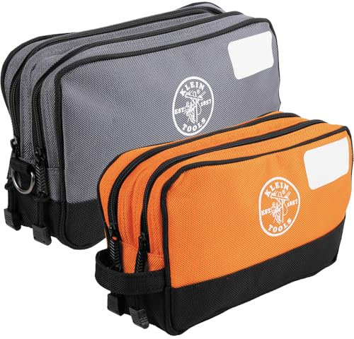Klein Tools 55579 Werkzeugtaschen-Set mit Reißverschluss, Zwei Fächer, strapazierfähig, 25,4 x 15,2 cm und 30,5 x 17,8 cm, Mehrzweck-Organizer für Werkzeuge und Handwerk, 2 Stück