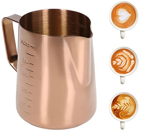 550ml Rose Gold Milk Frothing Pitcher, Stainless Steel Coffee Frothing Cup with Scale, Anti-Drip Spout Milk Cup for Latte Art, Cappuccino, Coffee Bars, Home Kitchens