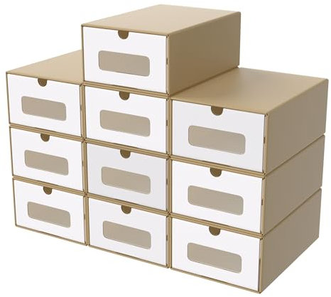 YRHome Schubladenbox mit Sichtfenster & Schublade Schuhbox Schuhschachtel Pappkarton aus Kraftpapier Schuhorganizer Mobile Spielzeug-Box Stapelbar Aufbewahrung für Zubehör & Accessoires - 10er