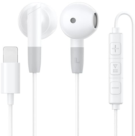 Auriculares con cable para iPhone [Certificado MFi] Auriculares intraurales, Auriculares con cancelación de ruido estéreo HiFi con micrófono y control de volumen, compatibles con iPhone 14 Pro Max
