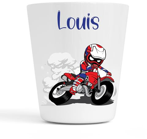 Gobelet en Plastique pour Enfants | Gobelet Personnalisé avec Nom |Verre Plastique Incassable Personnalisé (Motif Moto Louis)