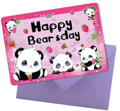 TinyTami Panda Geburtstagskarte Postkarte mit Erdbeeren kawaii Pandabär samtig weiche Oberfläche A6