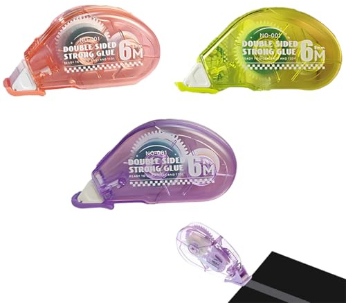 OUDQFCJ 3 Pezzi Colla a Rullo Adesiva Bifacciale per Foto, Scrapbooking, Album Fotografici, Biglietti, Artigianato, Diario (6mm x 6m)