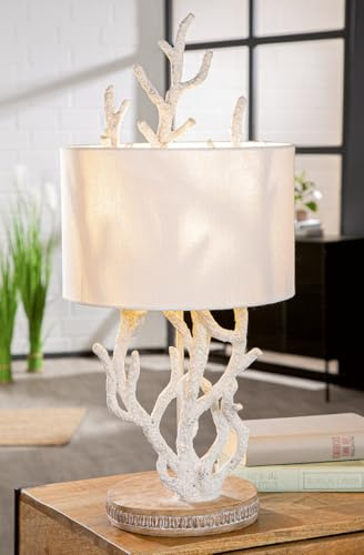 GILDE Tischleuchte Coral - Kunstharz - strukturiert - weiß - Höhe 66cm x Ø 31cm - mit Filzgleiter - Wohnzimmerlampe