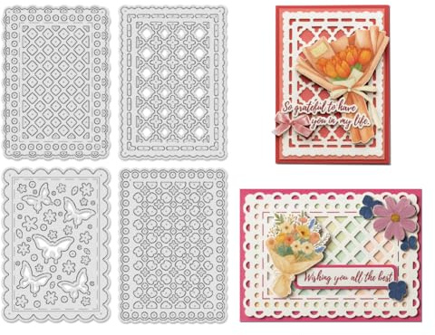 UNICRAFTALE 4Pcs Background Metal Cutting Dies for Card Making Net Die Cut Butterfly Background Embossing Stencils templatese for DIY Photo Album Card Craft Scrapbooking Decoration