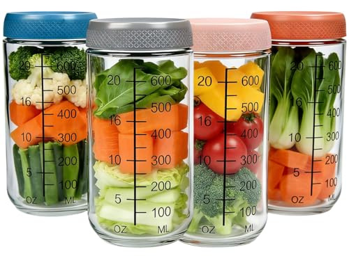 Vninkul 4 Pièces Overnight Oats 750 ML, Bocaux en Verre Hermétique, Pot en Verre avec Couvercle, Bocal Overnight Oats Verre pour Avoine de Nuit, Salade, Yaourt, Porridge