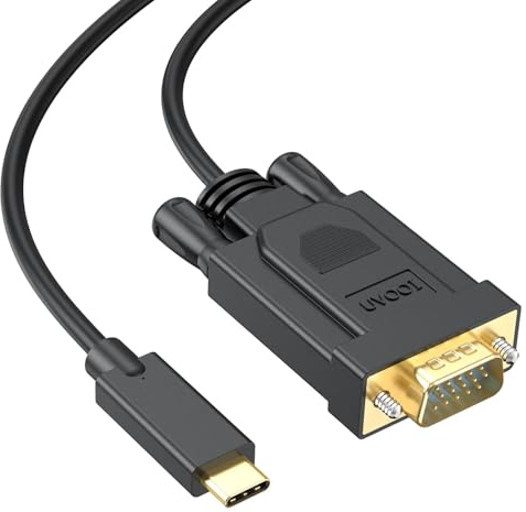UVOOI Cavo USB C a VGA, 1,8 m, adattatore da USB C a VGA, compatibile con MacBook Pro/Air, iPad Pro, Dell XPS, Surface Book, Pixelbook, laptop, monitor