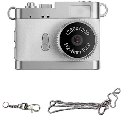 Fockety Mini Appareil Photo Numérique, Caméra de Poche Rétro HD 1080P avec écran de 0,96 Pouces, Porte-clés en Métal, Lumière de Remplissage LED, Mini Caméras Porte-clés pour Enfants, (White)