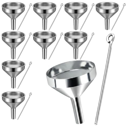 Lethra 10PCS Stainless Steel Mini Funnel Set, Reusable Silver Funnels Easy to Clean for Filling Bottles & Decanting Perfumes, Powders or Essential Oils, Universal Travel Home Daily Use