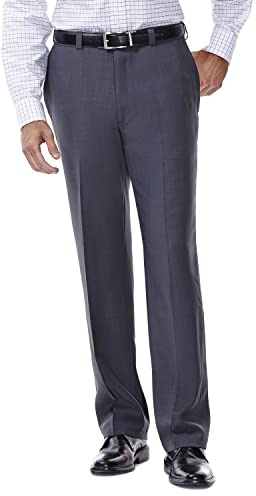 Haggar mens Eclo Stria Expandable-waist Plain-front dress pants, Med Grey, 36W x 29L US