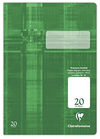 Clairefontaine 331620C - Heft ideal für die Schule, DIN A4, 32 Blatt, 90g, Lineatur 20 blanko, Grün, 1 Stück