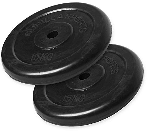 GORILLA SPORTS® Hantelscheiben - Einzeln/Set, 1,25kg, 2kg, 2,5kg, 5kg, 10kg, 15kg, 20kg, 25kg, 27,5kg, 30kg Gewichte, 30/31mm Bohrung, Gusseisen, Gummiert, Schwarz - Gewichtsscheiben, Hantelset