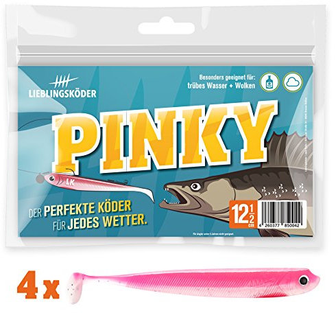 Lieblingsköder 4 Gummifische zum Zanderangeln mit Gummifisch 12,5 cm, Farbe Lieblingsköder:Pinky