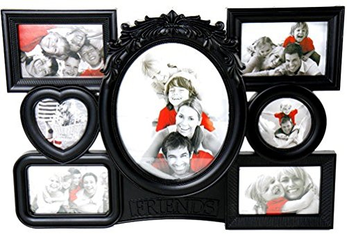 Bilderrahmen Galerie Friends schwarz, Mehrfachrahmen für 7 Fotos (1x 20x25cm; 2x 10x10cm; 4x 10x15cm), Maße: 37,5 x 55,5 x 3,5 cm, aus Kunststoff, Fotorahmen für Bildergalerie von z.B. Familienfotos