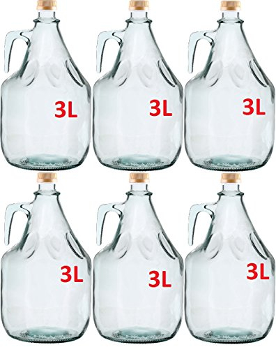 6er SET GLASBALLON GÄRBALLON FLASCHE GLASFLASCHE WEINBALLON GLAS BALLON 3L BDG3Z