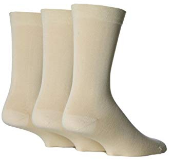 SockShop Men's Comfort Cuff Socks - Striped and Plain Soft Breathable & Cooling Bamboo Material Multipack of 3 Pairs Natural 12-14