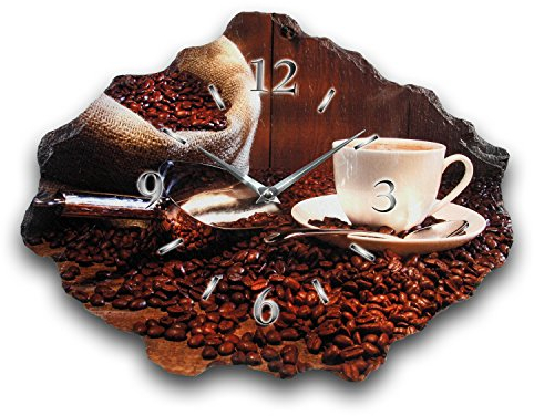 Kreative Feder Designer-Wanduhr aus Stein (Keramik) mit flüsterleisem Uhrwerk (Kaffee, leises Funkuhrwerk)