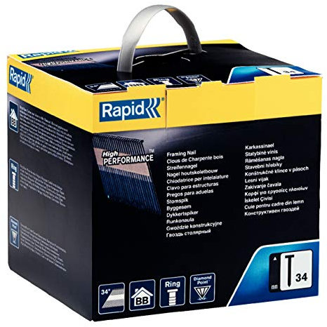 Rapid No. 34 Professional 34-D Clipped Head Framing Nails, Length: 50 mm, Bright Basic Finish for Indoor Use, Pack of 3500, 5000798