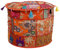 DK Homewares Indischer runder Hocker Fußhocker Orange Patchwork Bestickte Baumwolle Wohnzimmer Cover Dekorative Osmanische Fußstütze Sitzmöbel | (18x18x13 Zoll / 45 cm) NUR ABDECKEN