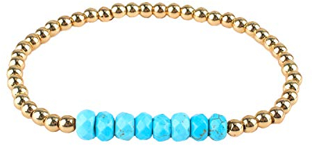 KELITCH Natürliche Türkis Stretch Armbänder Kristall Gold Perlen Armbänder Edelstein Armbänder Schmuck für Damen