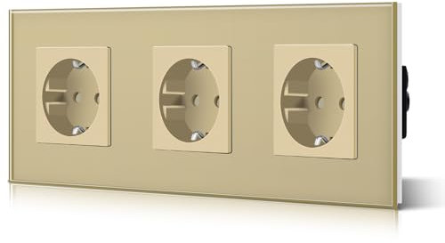 BSEED Schuko Steckdose 3 Fach EU-Standard Triptych Wandsteckdose Kristall Glas Platte 16Amp 250 V Verlängerungssteckdosen228mm Gold